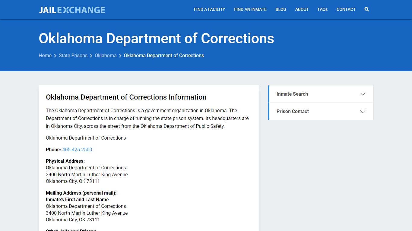 Oklahoma Department of Corrections Inmate Search, OK - Jail Exchange